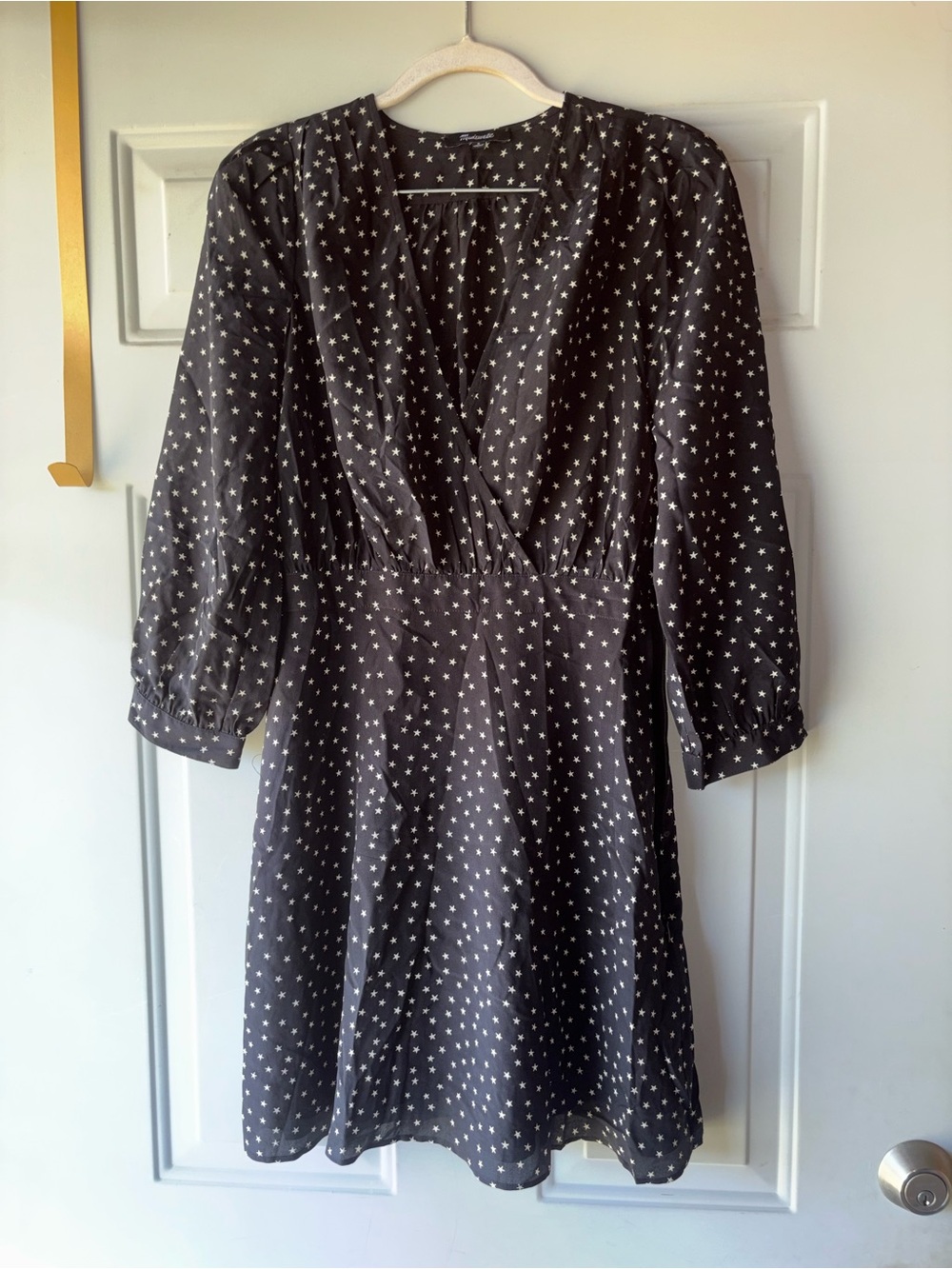 Madewell black/white silk star print dress size 0